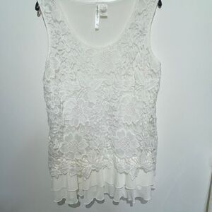 Forgotten Grace Women's White Floral lace Overlay Layered Sleeveless Blouse XL